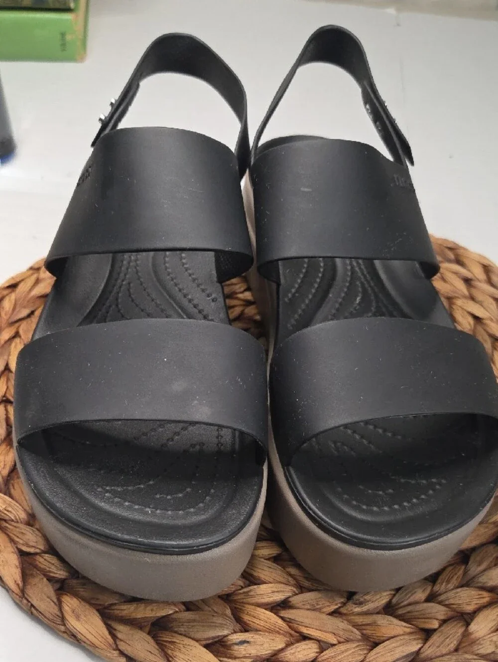 CROCS Black Platform Sandals with Taupe Platform